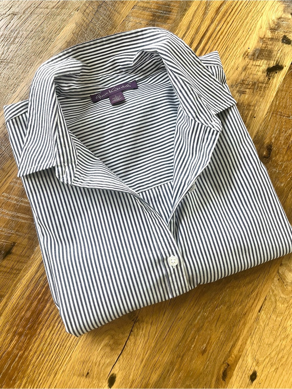 Navy Stripe Boyfriend Button Down Shirt 100% Cotton Oversized L - Picture 2 of 7